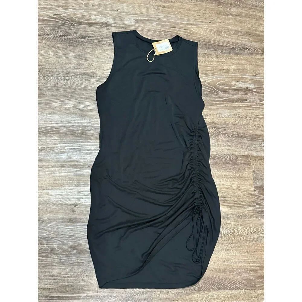 Gentle Fawn drawstring tank ruched dress black L